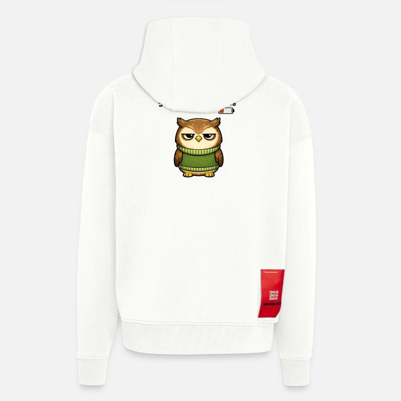 Pull hibou 1 % d’humour de batterie - Veste à capuche bio épaisse oversize fabriqué en UE - OFF WHITE