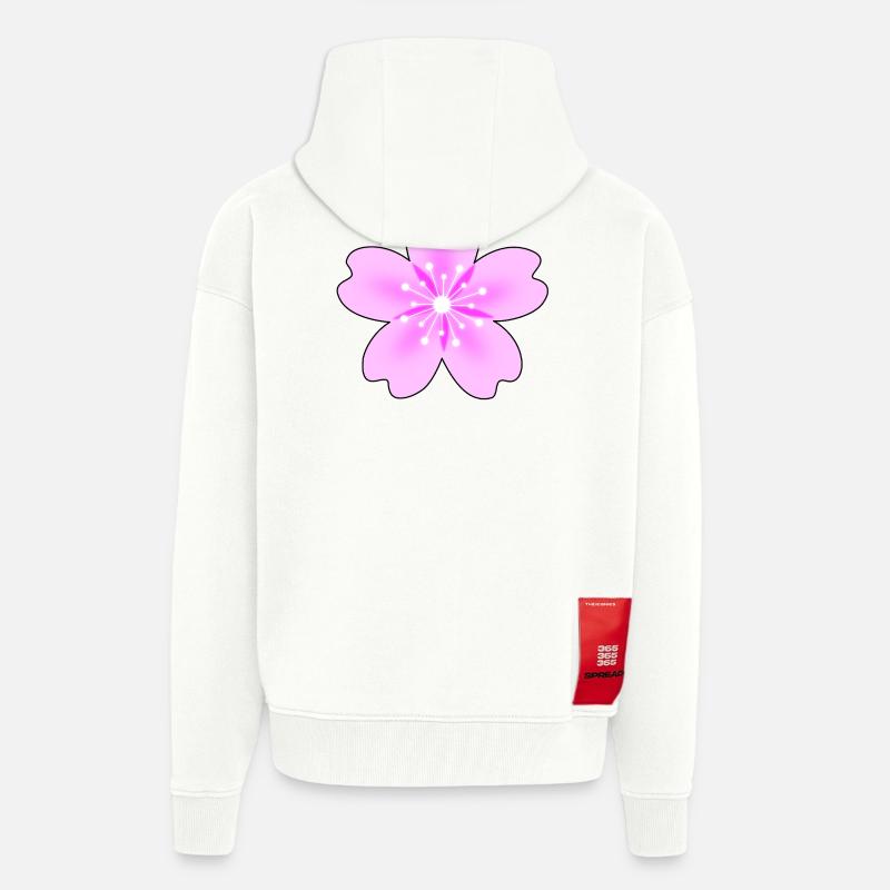 Fleur rose avec des rayons néon - Veste à capuche bio épaisse oversize fabriqué en UE - OFF WHITE