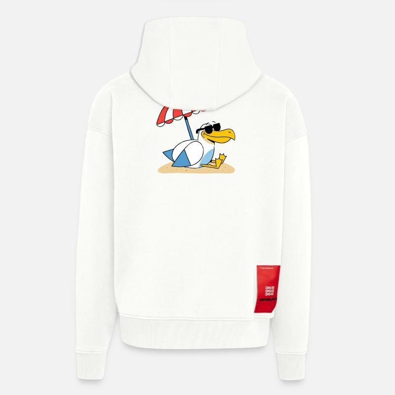 Mouette de plage ensoleillée avec parapluie - Veste à capuche bio épaisse oversize fabriqué en UE - OFF WHITE
