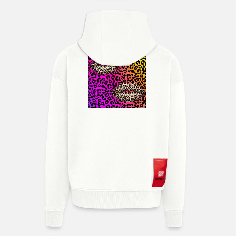 Leopard Lips on Neon Gradient - Zip Hoodie - made by SPREAD - OFF WHITE