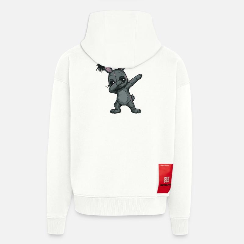 Gribouillis de lapins en patchwork - Veste à capuche bio épaisse oversize fabriqué en UE - OFF WHITE