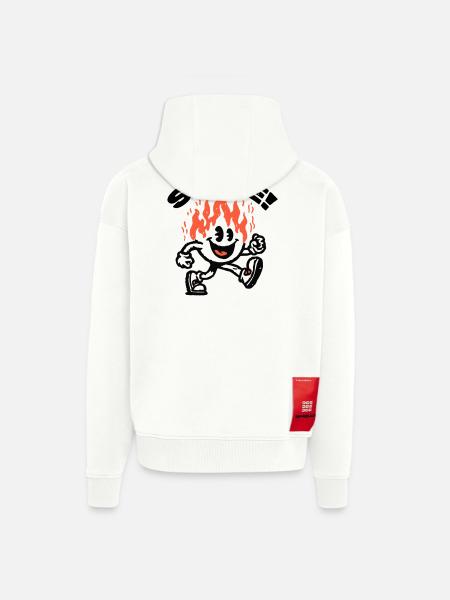 Smile! Fiery Friend Smiley - Zip Hoodie - made by SPREAD - OFF WHITE