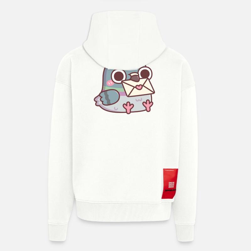 Pigeon mignon avec une lettre d’amour - Veste à capuche bio épaisse oversize fabriqué en UE - OFF WHITE