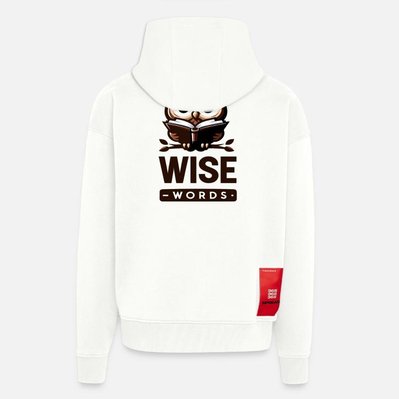 Weise Eule mit Buch – Wörter - Zip Hoodie - made by SPREAD - OFF WHITE