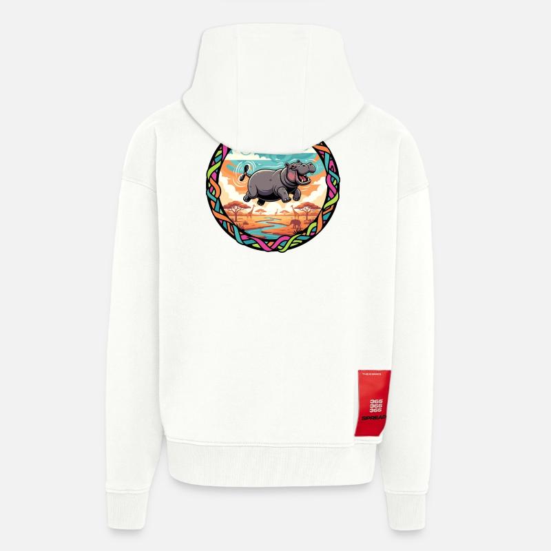Witziger Hippo fliegendes Nilpferd bunt Savanne  - Zip Hoodie - made by SPREAD - OFF WHITE