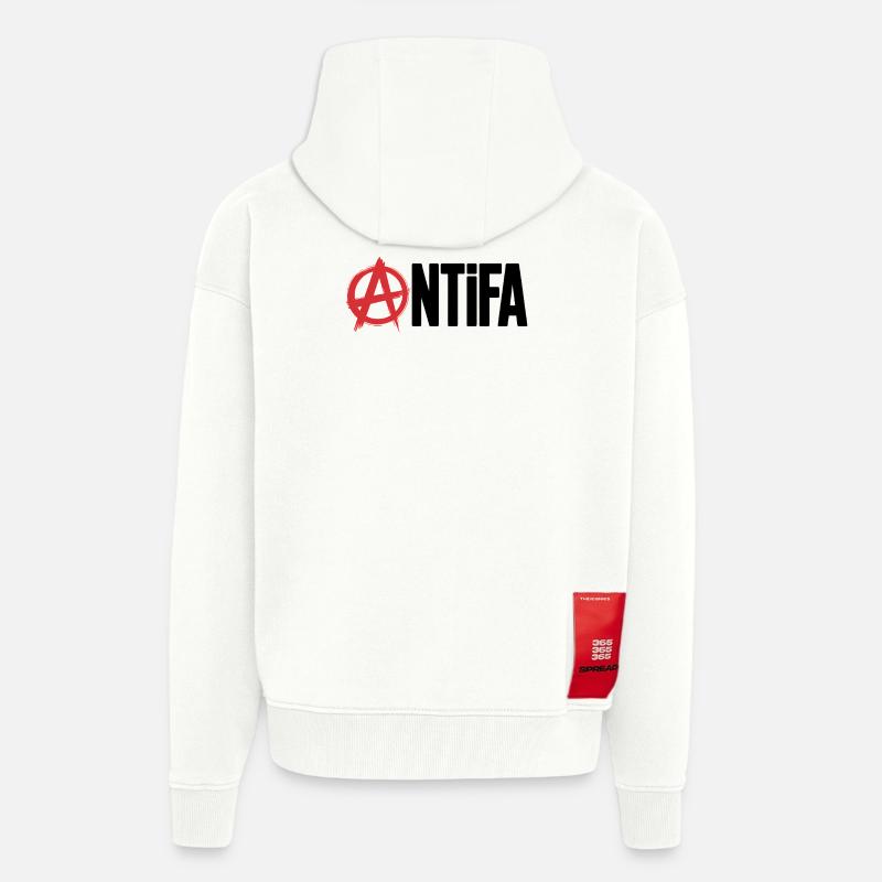 Anarchy Antifa - Antifascistes Tee - Veste à capuche bio épaisse oversize fabriqué en UE - OFF WHITE