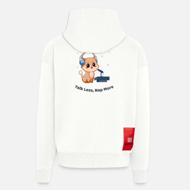 Animateur Purrcast – Parle Moins, Fais plus de sieste Chat - Veste à capuche bio épaisse oversize fabriqué en UE - OFF WHITE