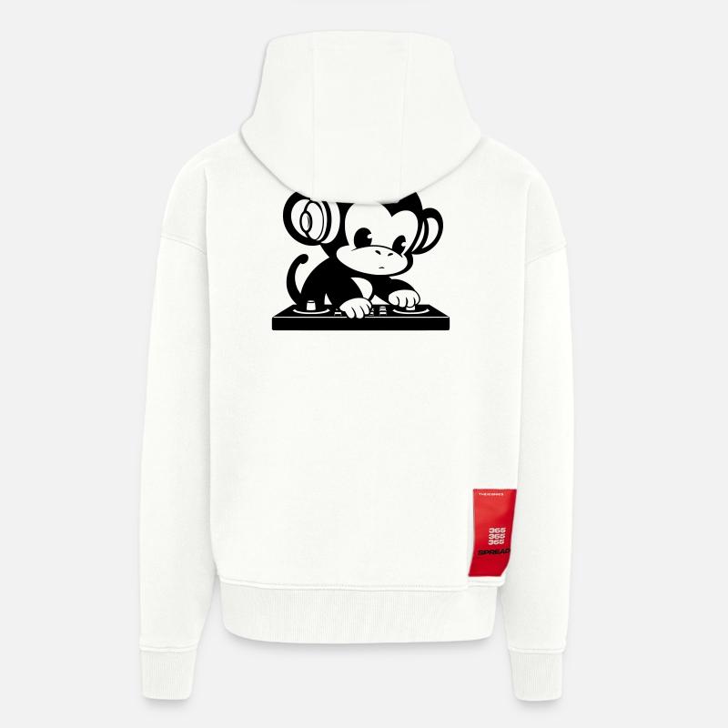 DJ singe avec des écouteurs - Veste à capuche bio épaisse oversize fabriqué en UE - OFF WHITE