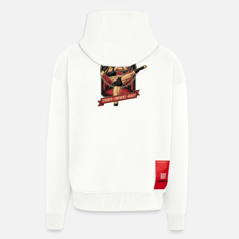 Kampfkunstheldin mit Drache - Zip Hoodie - made by SPREAD - OFF WHITE