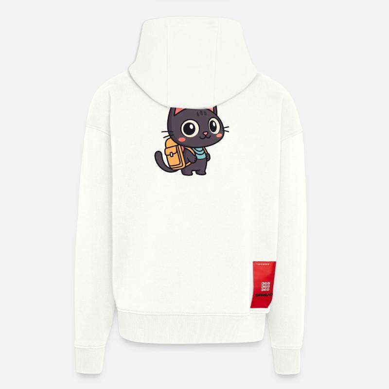 Chat explorateur mignon à cartable - Veste à capuche bio épaisse oversize fabriqué en UE - OFF WHITE