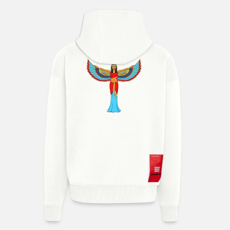 La déesse égyptienne Isis Art ailé - Veste à capuche bio épaisse oversize fabriqué en UE - OFF WHITE