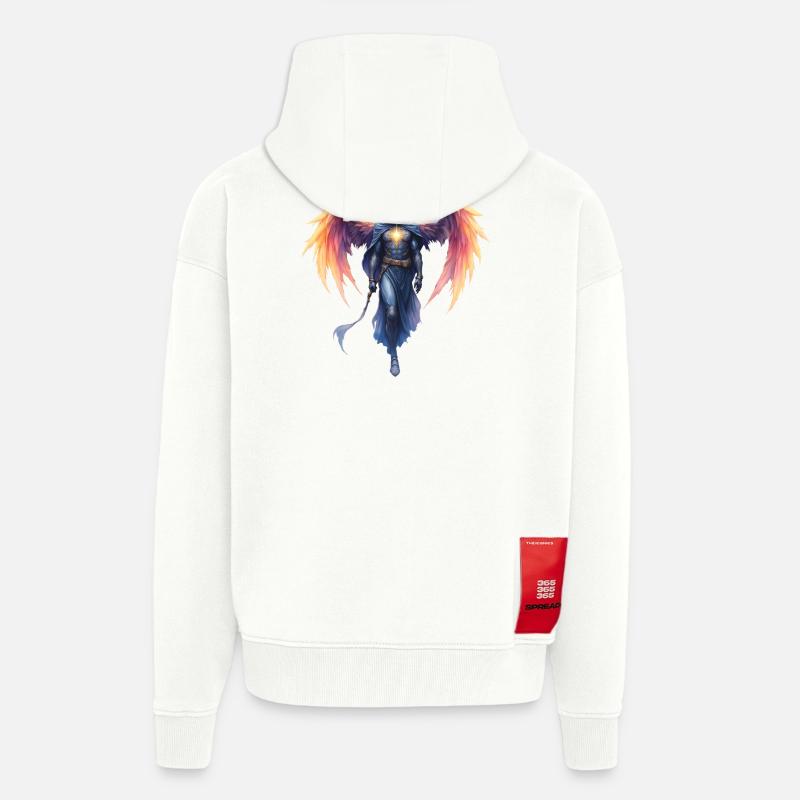 Guerrier Ailé de Feu Bleu - Veste à capuche bio épaisse oversize fabriqué en UE - OFF WHITE