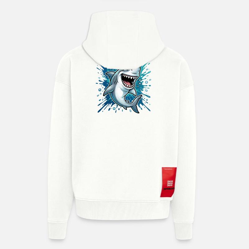 Un requin joyeux dans l’éclaboussure - Veste à capuche bio épaisse oversize fabriqué en UE - OFF WHITE
