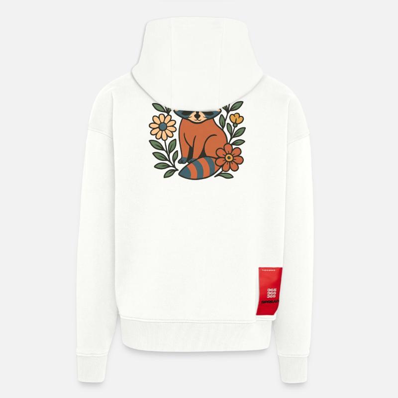 Renard dans le jardin fleuri - Veste à capuche bio épaisse oversize fabriqué en UE - OFF WHITE