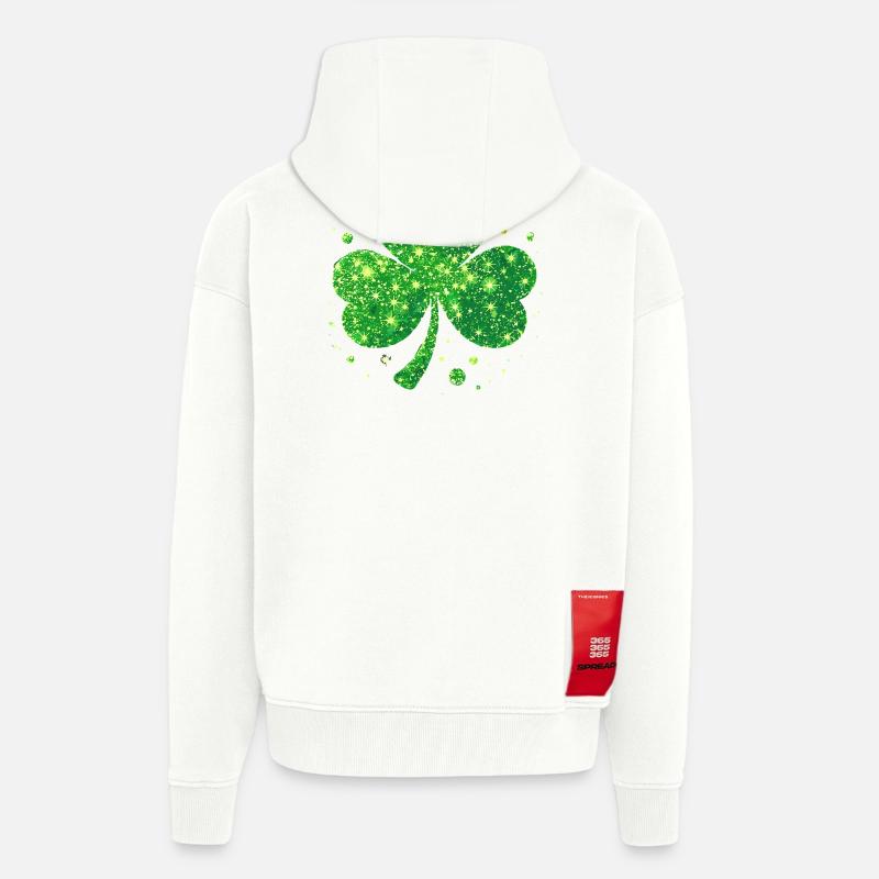 Fête de la Saint-Patrick Trèfle Lucky - Veste à capuche bio épaisse oversize fabriqué en UE - OFF WHITE