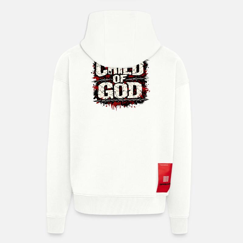 Enfant de Dieu, Jésus t’aime - Veste à capuche bio épaisse oversize fabriqué en UE - OFF WHITE