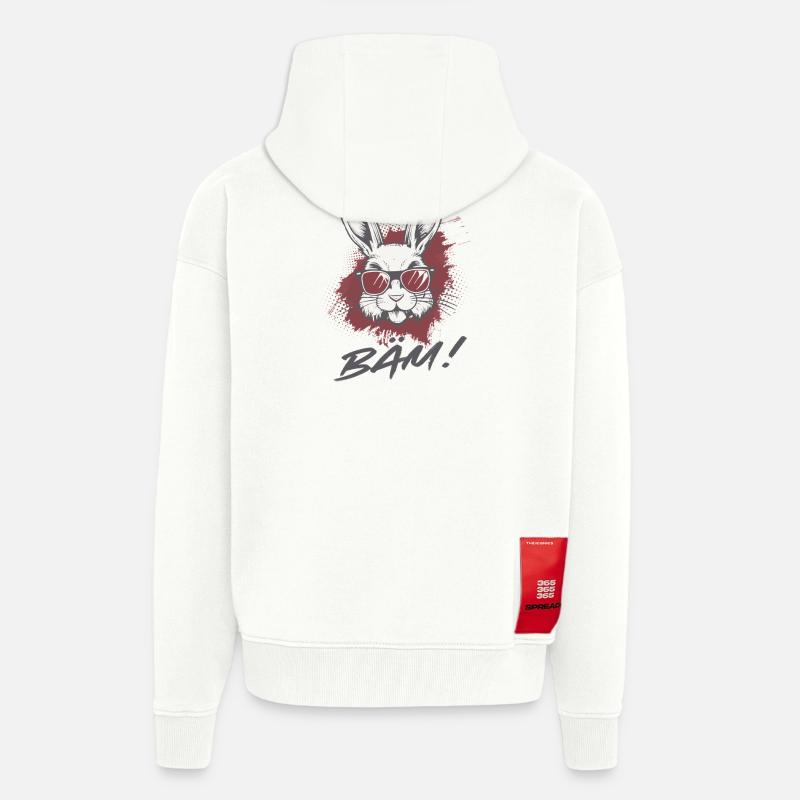 Cool Bunny BÄM Statement Statement Drôle - Veste à capuche bio épaisse oversize fabriqué en UE - OFF WHITE