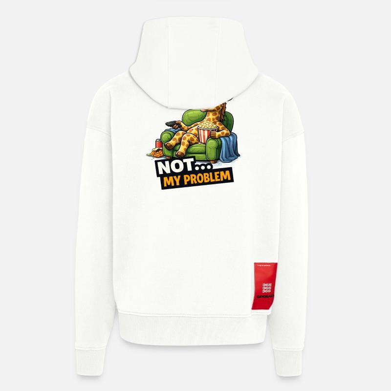 Not My Problem Giraffe Canapé Meme - Veste à capuche bio épaisse oversize fabriqué en UE - OFF WHITE