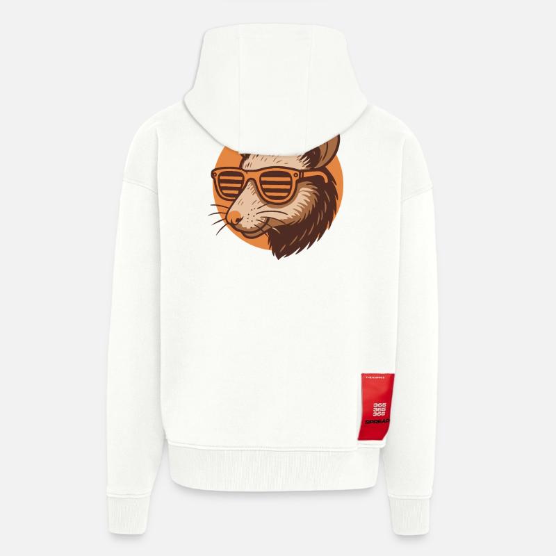 Rat avec des lunettes de soleil - Veste à capuche bio épaisse oversize fabriqué en UE - OFF WHITE