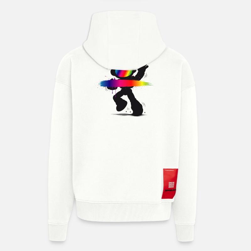 Robot Silhouette Regnbue Splash Design - Heavyweight oversized organic hættejakke made in EU - OFF WHITE