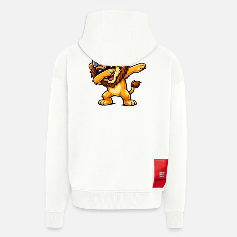 Lion en train de dabber - Veste à capuche bio épaisse oversize fabriqué en UE - OFF WHITE