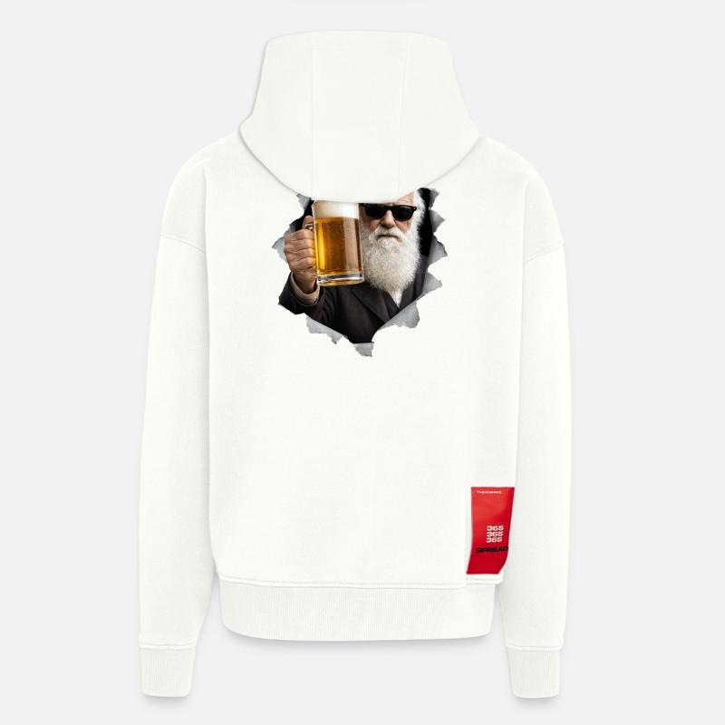 Charles Darwin hält ein Bier - Zip Hoodie - made by SPREAD - OFF WHITE