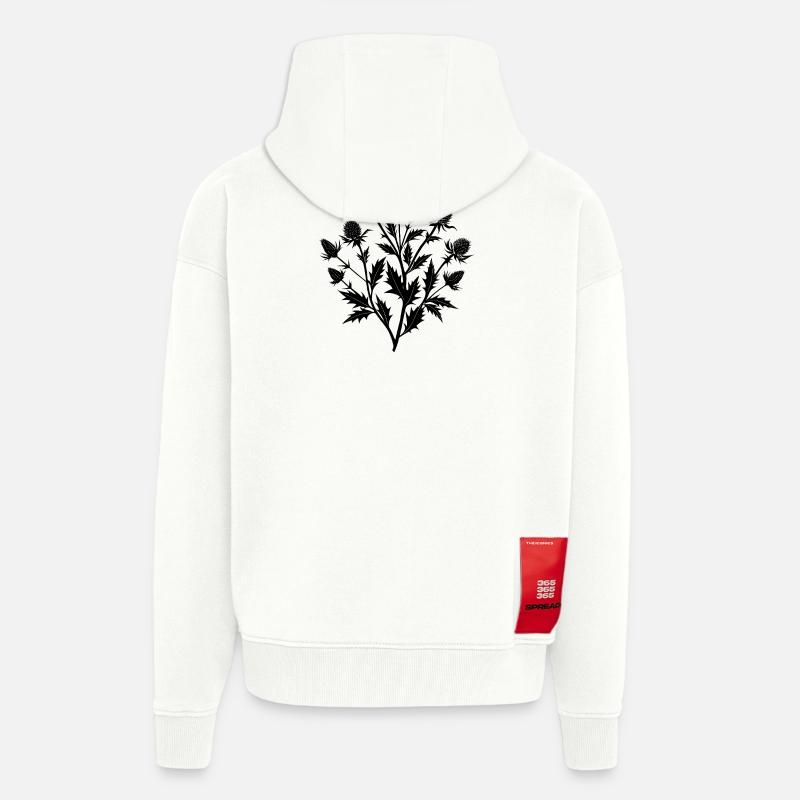 Bouquet de branche de chardon écossais - Veste à capuche bio épaisse oversize fabriqué en UE - OFF WHITE