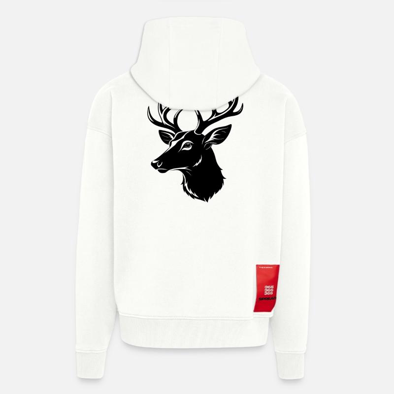 Tête de cerf de Virginie - Veste à capuche bio épaisse oversize fabriqué en UE - OFF WHITE