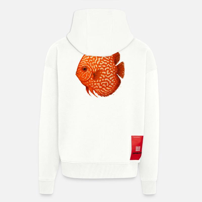 Poisson Discus Orange Aquarium Amazonie - Veste à capuche bio épaisse oversize fabriqué en UE - OFF WHITE