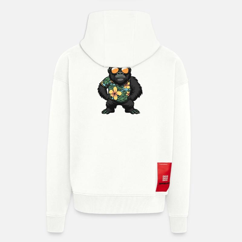 Gorilla Comic Vacation - Felpa con cappuccio ecologica oversize Heavyweight Made in UE - OFF WHITE