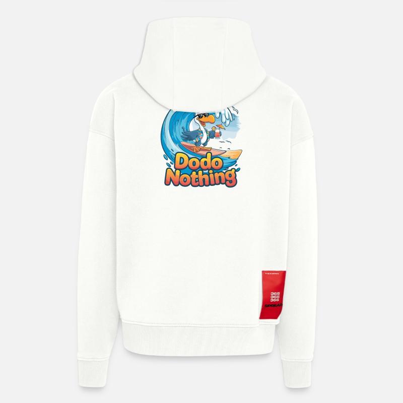 Dodo Surfer sur une vague tropicale - Veste à capuche bio épaisse oversize fabriqué en UE - OFF WHITE