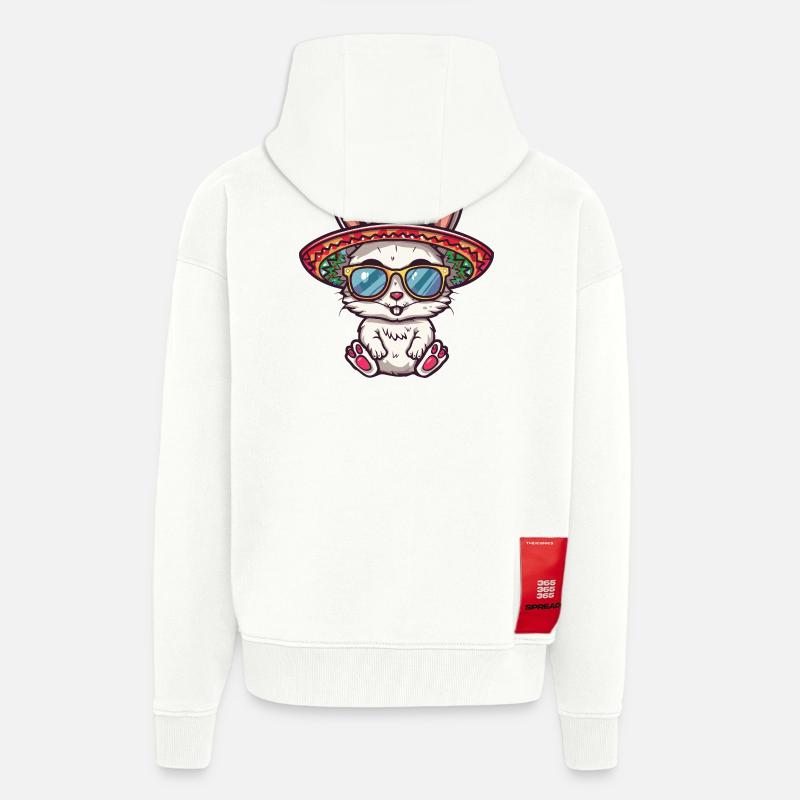 Bunny Comic Sombrero drôle - Veste à capuche bio épaisse oversize fabriqué en UE - OFF WHITE