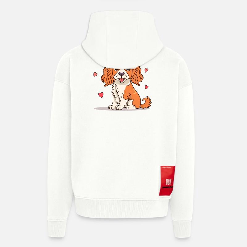 Cavalier Spaniel (bande dessinée) - Veste à capuche bio épaisse oversize fabriqué en UE - OFF WHITE