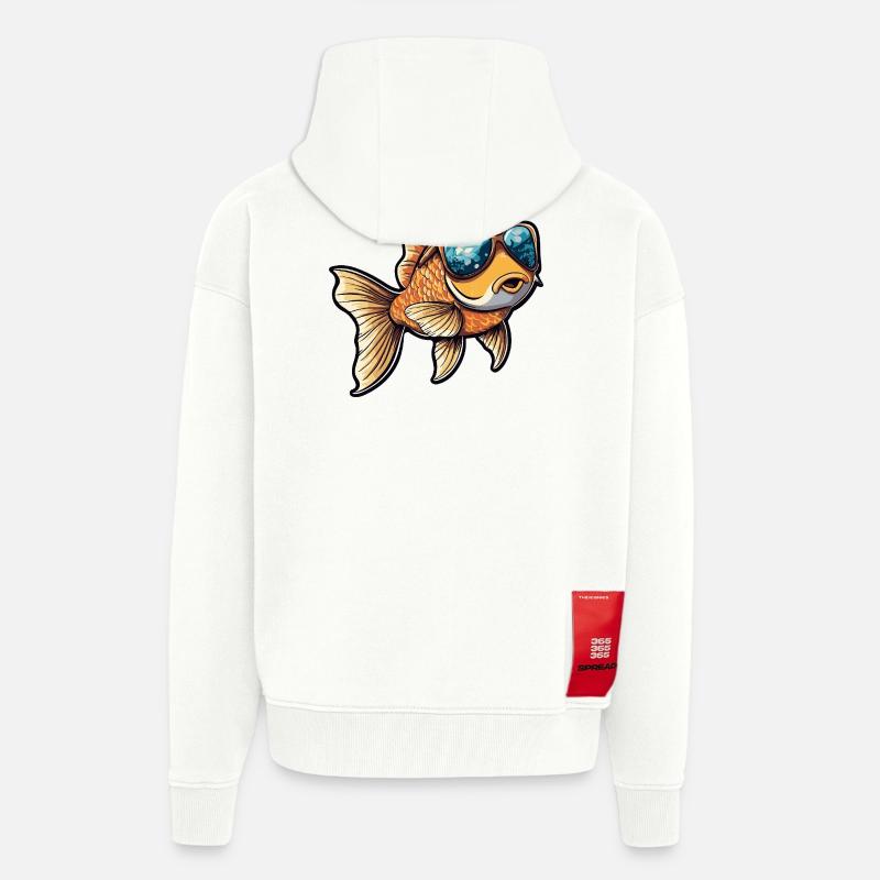 Vacances de bandes dessinées Poisson Rouge - Veste à capuche bio épaisse oversize fabriqué en UE - OFF WHITE