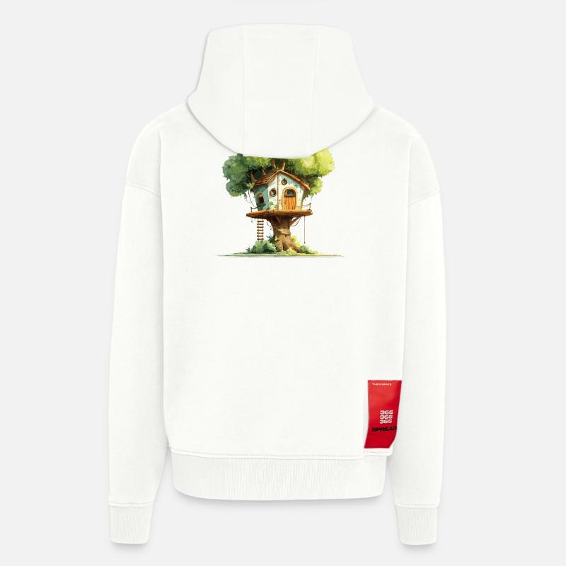 Cabane dans l’arbre dans la canopée - Veste à capuche bio épaisse oversize fabriqué en UE - OFF WHITE