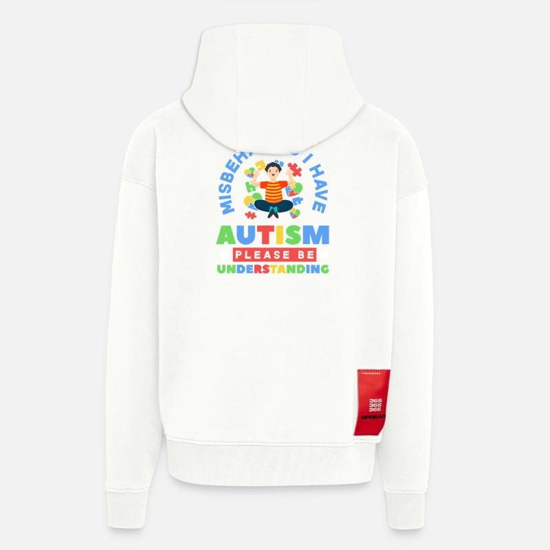 Compréhension de l’autisme : Puzzle Hearts - Veste à capuche bio épaisse oversize fabriqué en UE - OFF WHITE