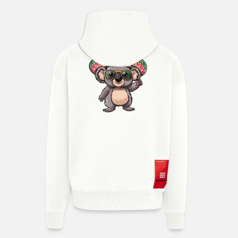 Koala Comic Sombrero drôle - Veste à capuche bio épaisse oversize fabriqué en UE - OFF WHITE