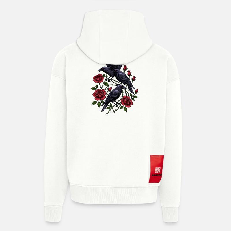 Crows and Red Roses - Gothic Aesthetic - Zip Hoodie - made by SPREAD - OFF WHITE