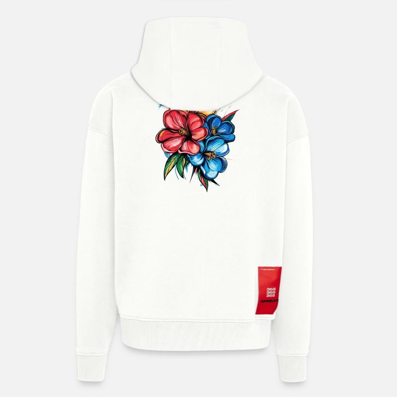 Explosion de l’hibiscus tropical - Veste à capuche bio épaisse oversize fabriqué en UE - OFF WHITE