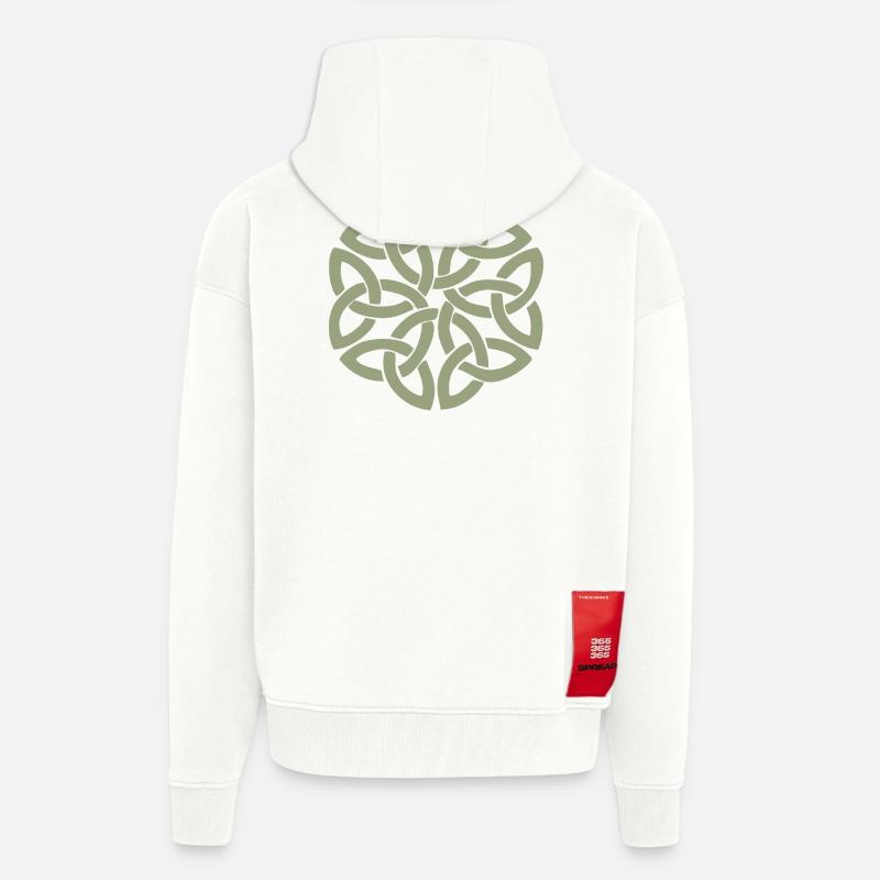 Entrelacement circulaire du nœud celtique - Veste à capuche bio épaisse oversize fabriqué en UE - OFF WHITE