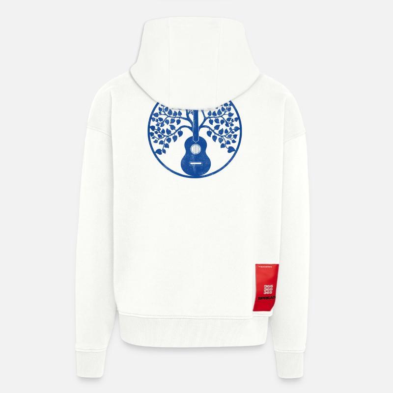 Mandala d’arbre à ukulélé bleu - Veste à capuche bio épaisse oversize fabriqué en UE - OFF WHITE