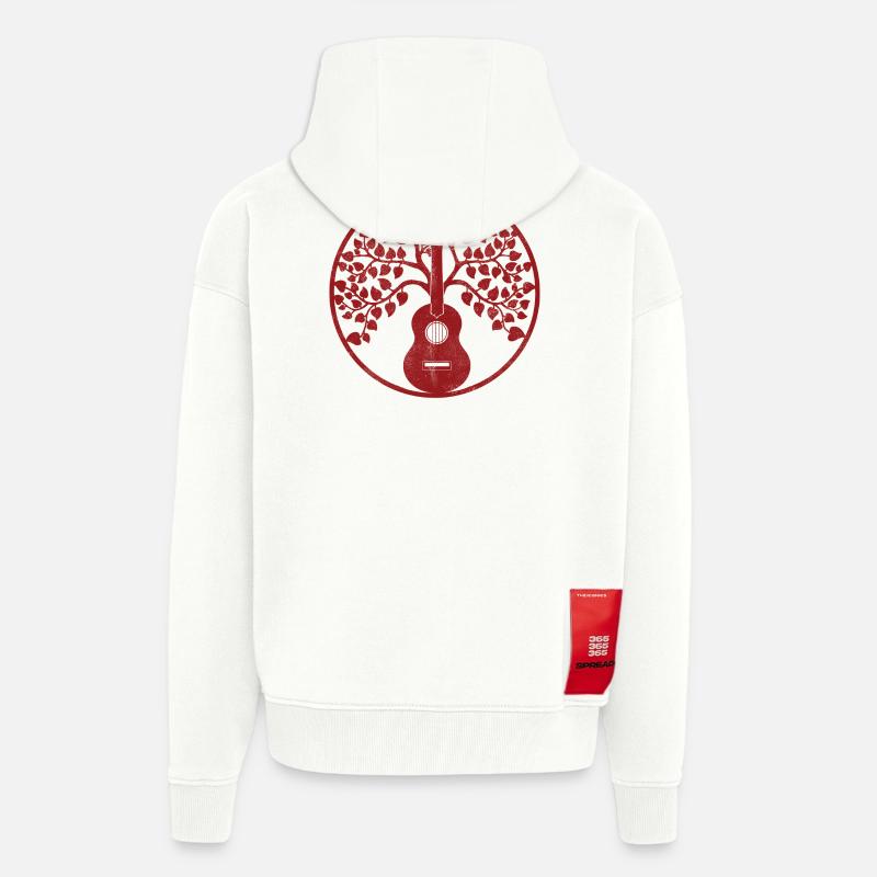Mandala d’arbre à ukulélé rouge - Veste à capuche bio épaisse oversize fabriqué en UE - OFF WHITE