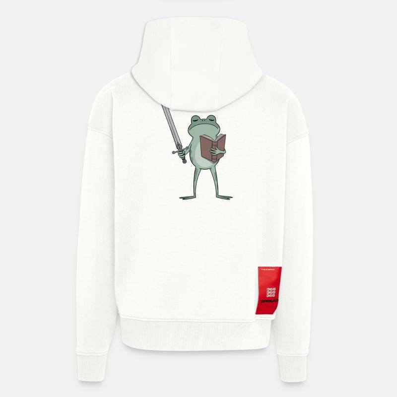 Dawn Duel Frog : Épée & Tome - Veste à capuche bio épaisse oversize fabriqué en UE - OFF WHITE