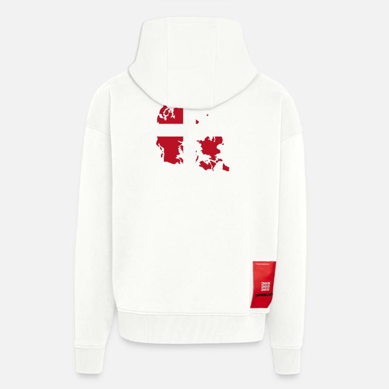 Carte du drapeau du Danemark - Veste à capuche bio épaisse oversize fabriqué en UE - OFF WHITE
