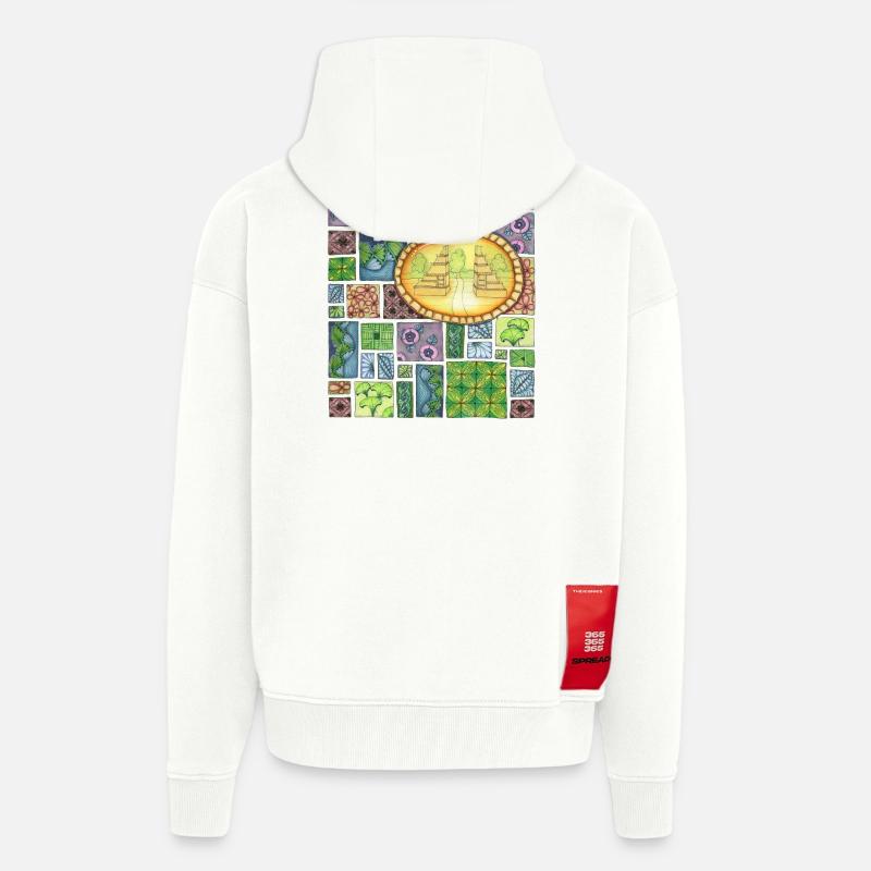 Bali temple on pattern patchwork - Zip Hoodie - made by SPREAD - OFF WHITE