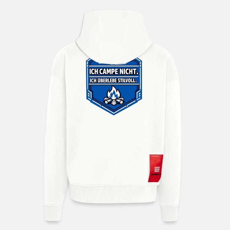 J’aime juste camper - Veste à capuche bio épaisse oversize fabriqué en UE - OFF WHITE