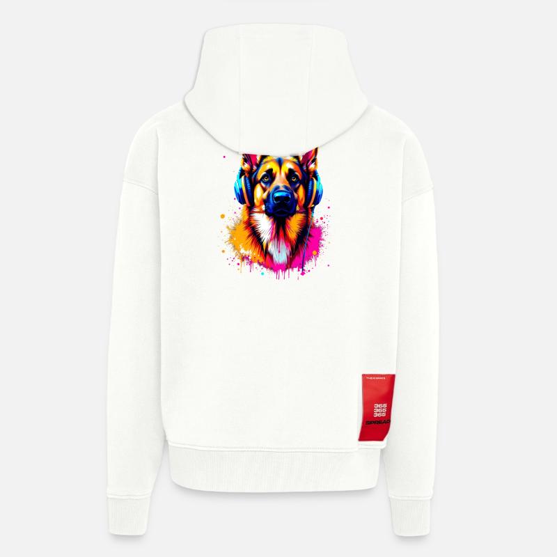 Deutscher Schäferhund mit Kopfhörer - Zip Hoodie - made by SPREAD - OFF WHITE