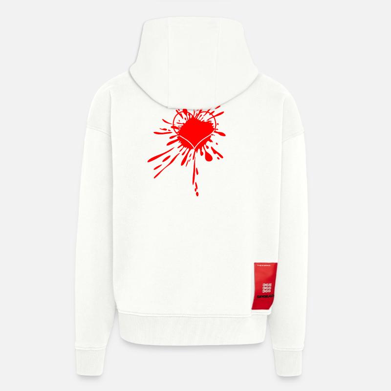 Art éclaboussuré de cœur - Veste à capuche bio épaisse oversize fabriqué en UE - OFF WHITE