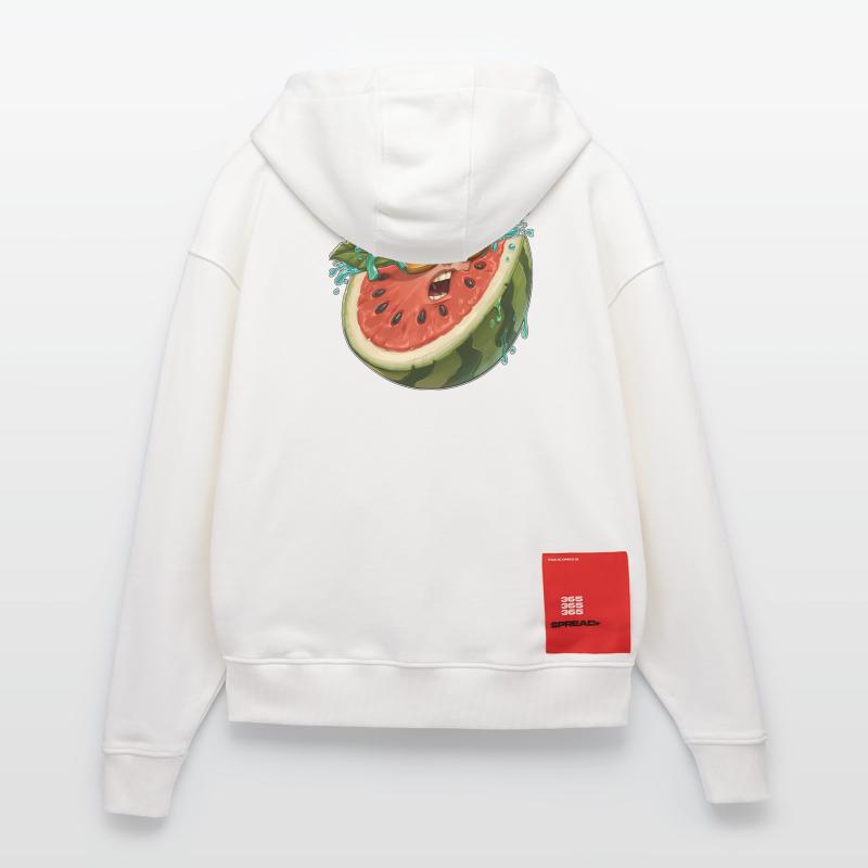 Visage drôle de pastèque activé par l’humeur de melon Veste à capuche bio épaisse oversize fabriqué en UE