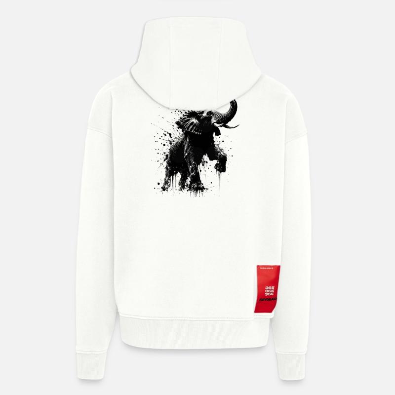Éclaboussure d’éléphant noir - Veste à capuche bio épaisse oversize fabriqué en UE - OFF WHITE